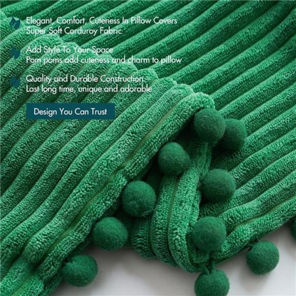 2Pcs | Christmas Decorative Throw Pillow Covers with Pom-poms | 18x18 inch - Picture 2 of 3